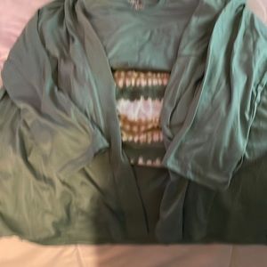 Muk Luks lounging, pajamas,jacket top pants.Lg ..green cream color.